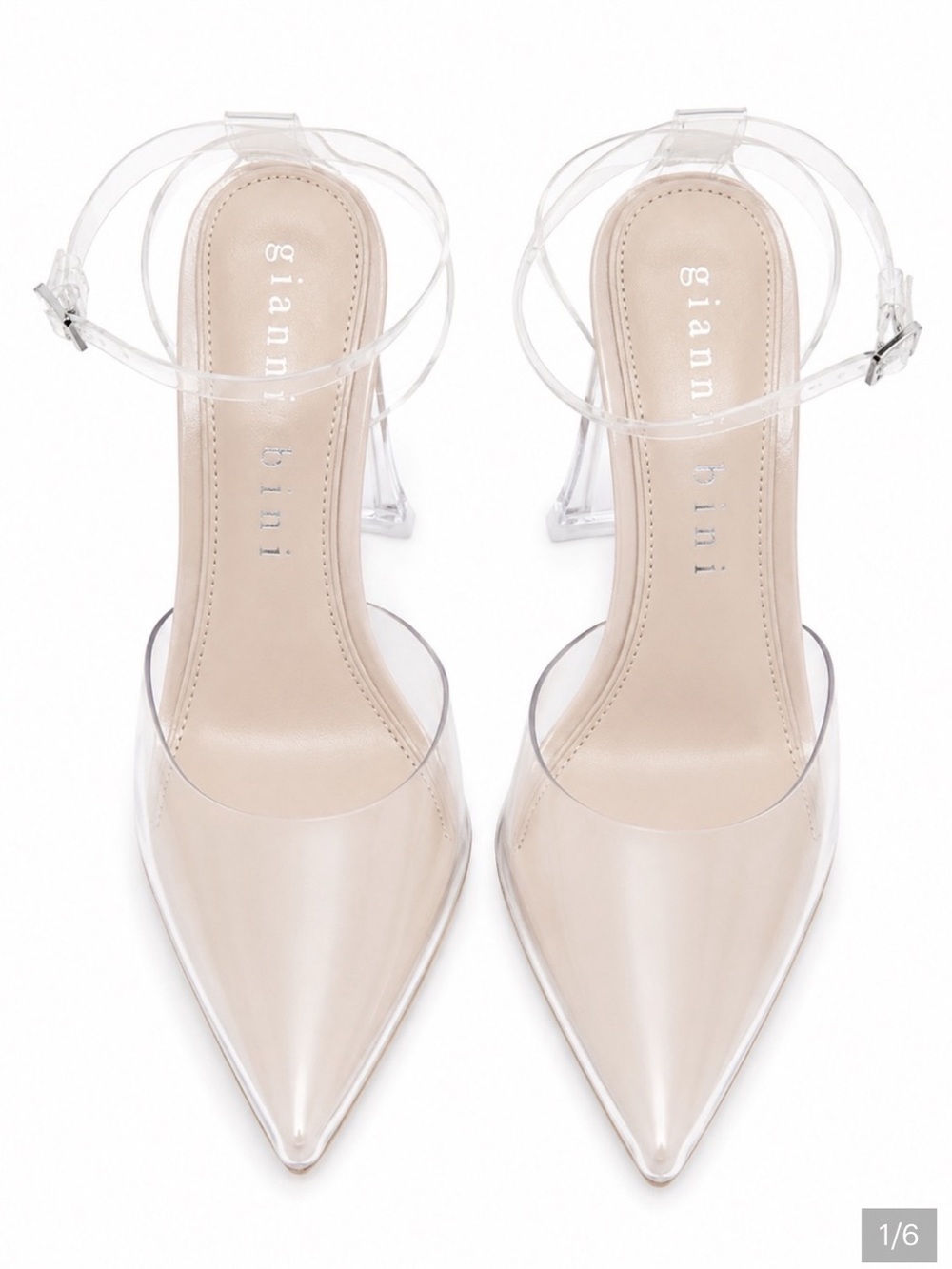 Gianni Bini Clear and Nude Pointed Toe Ankle-Strap Heels
